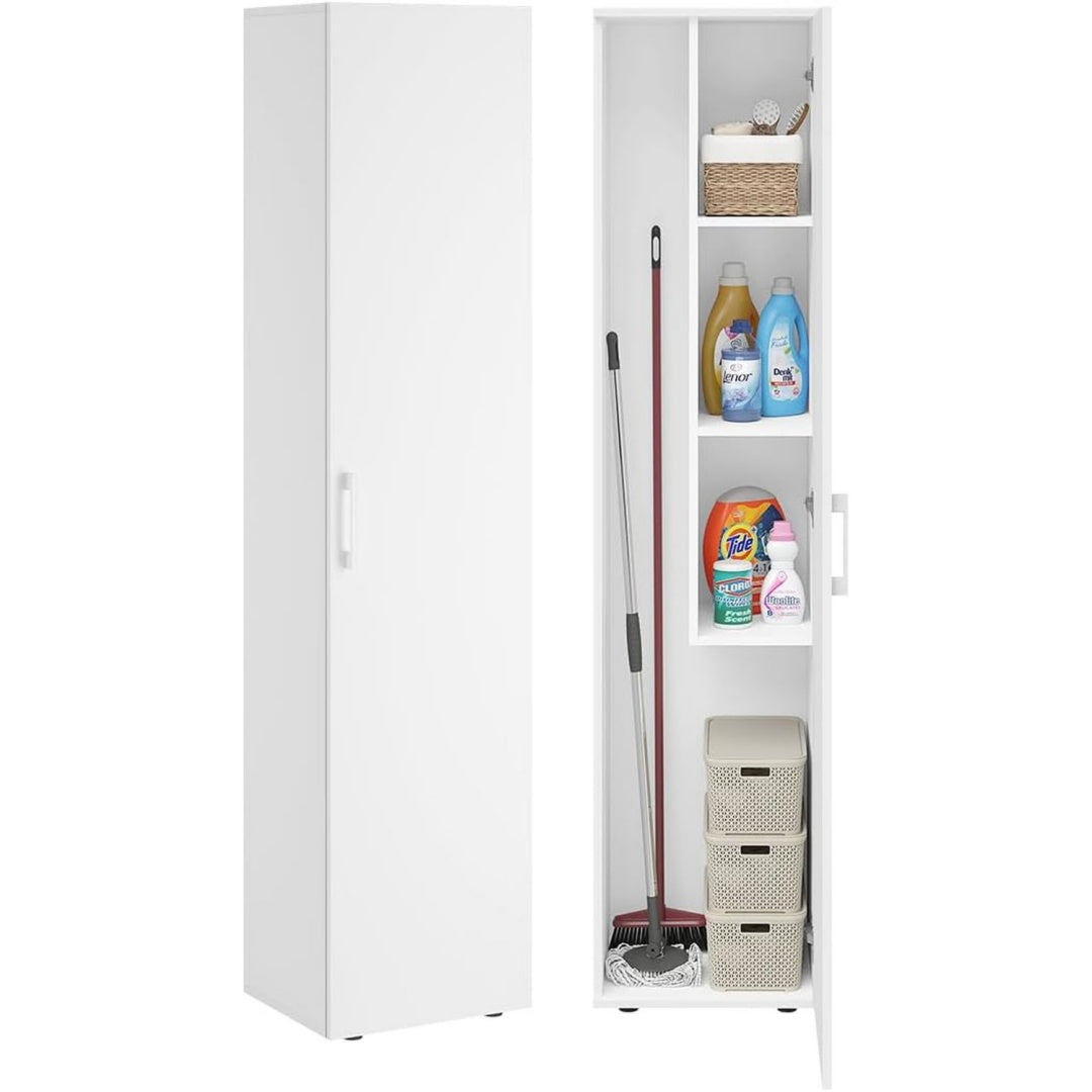 Apol Besenschrank 40 cm Weiss holz Schrank aus mit Staubsaugerfach Meh – Cedarwoven
