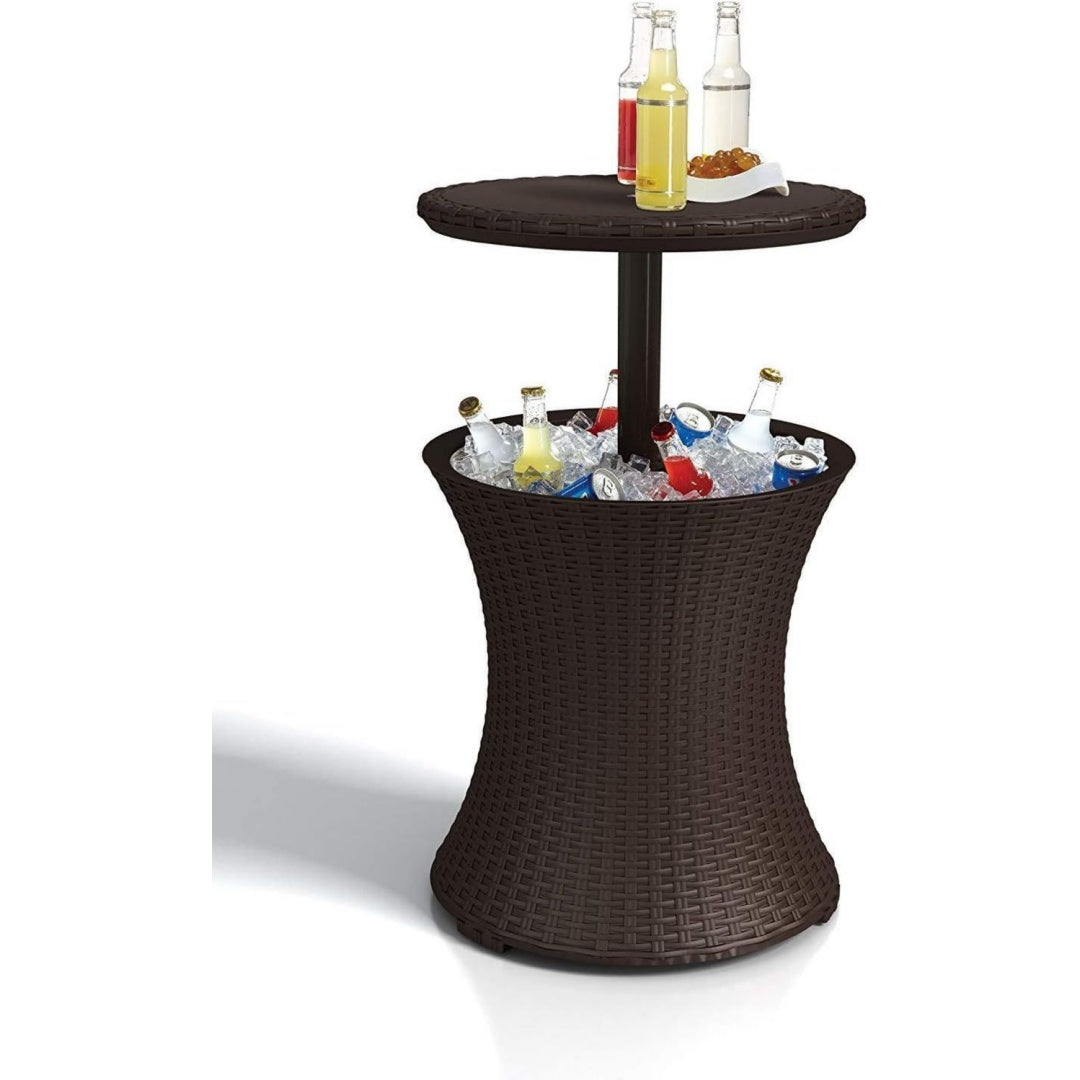 Cool Bar Blau 3-in-1 Cocktailtisch Couchtisch und Outdoor Eiskuehler in Rattanoptik