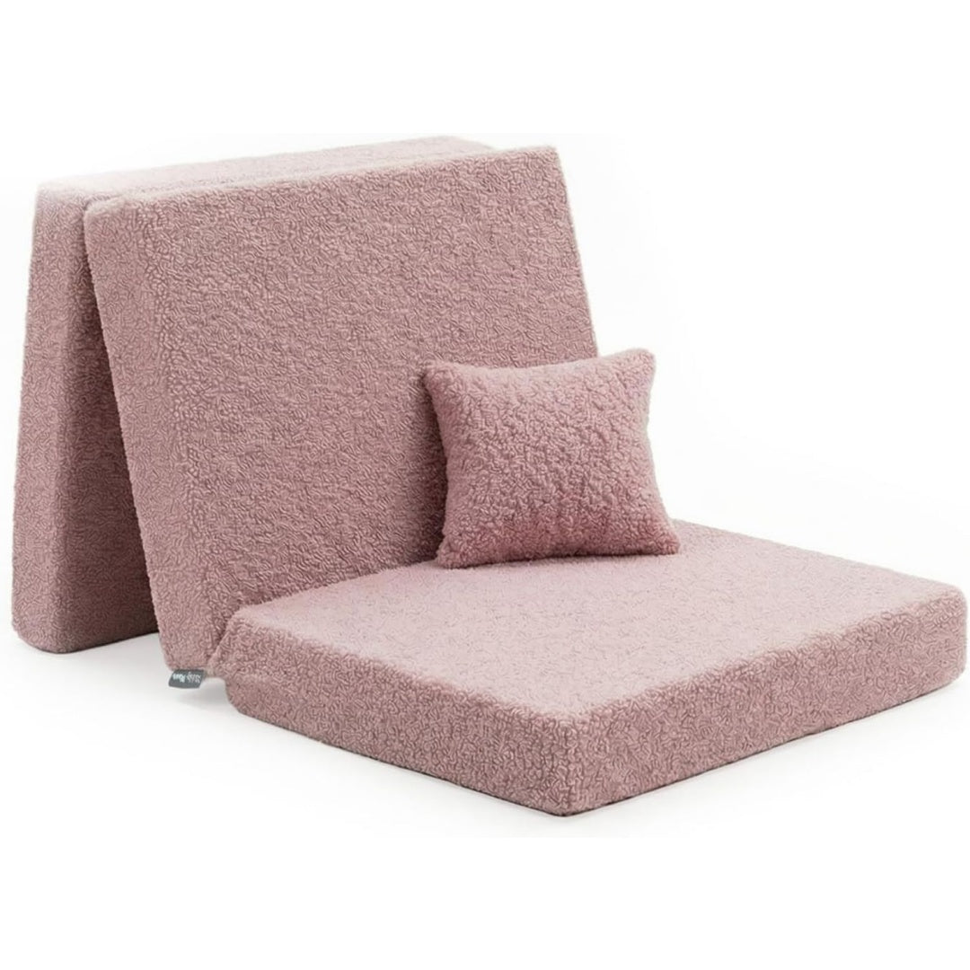 Kinder Matratzen Mit Kissen Teddy-Pluesch Aufklappen Aus Schaumstoff Kindermatratze Kinderzimmer Faltmatratze Rosa