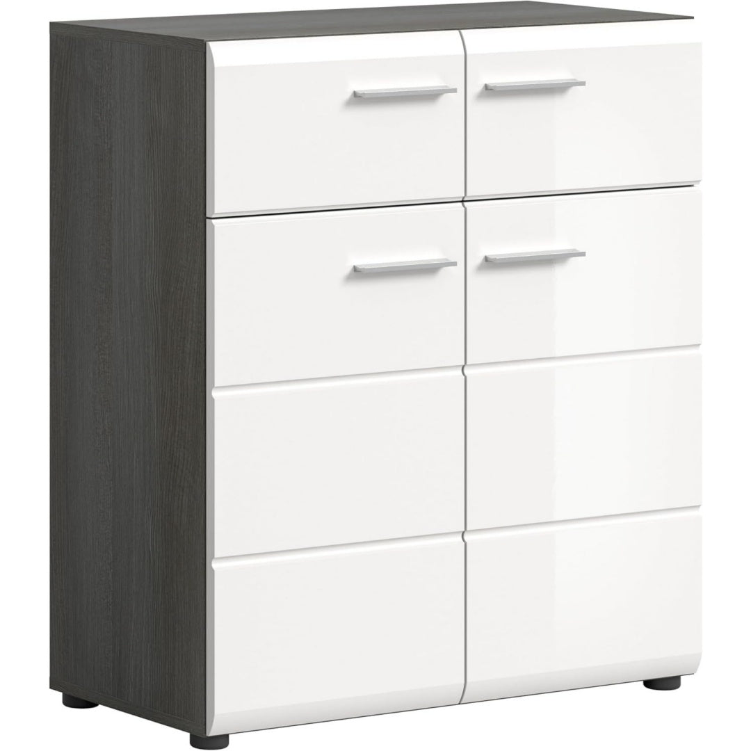 Garderobe Salsa Schuhkommode Kommode Schrank Front MDF TZ Korpus rauchsilber Nb.ca. Weiss hochglanz 80x90x37 cm