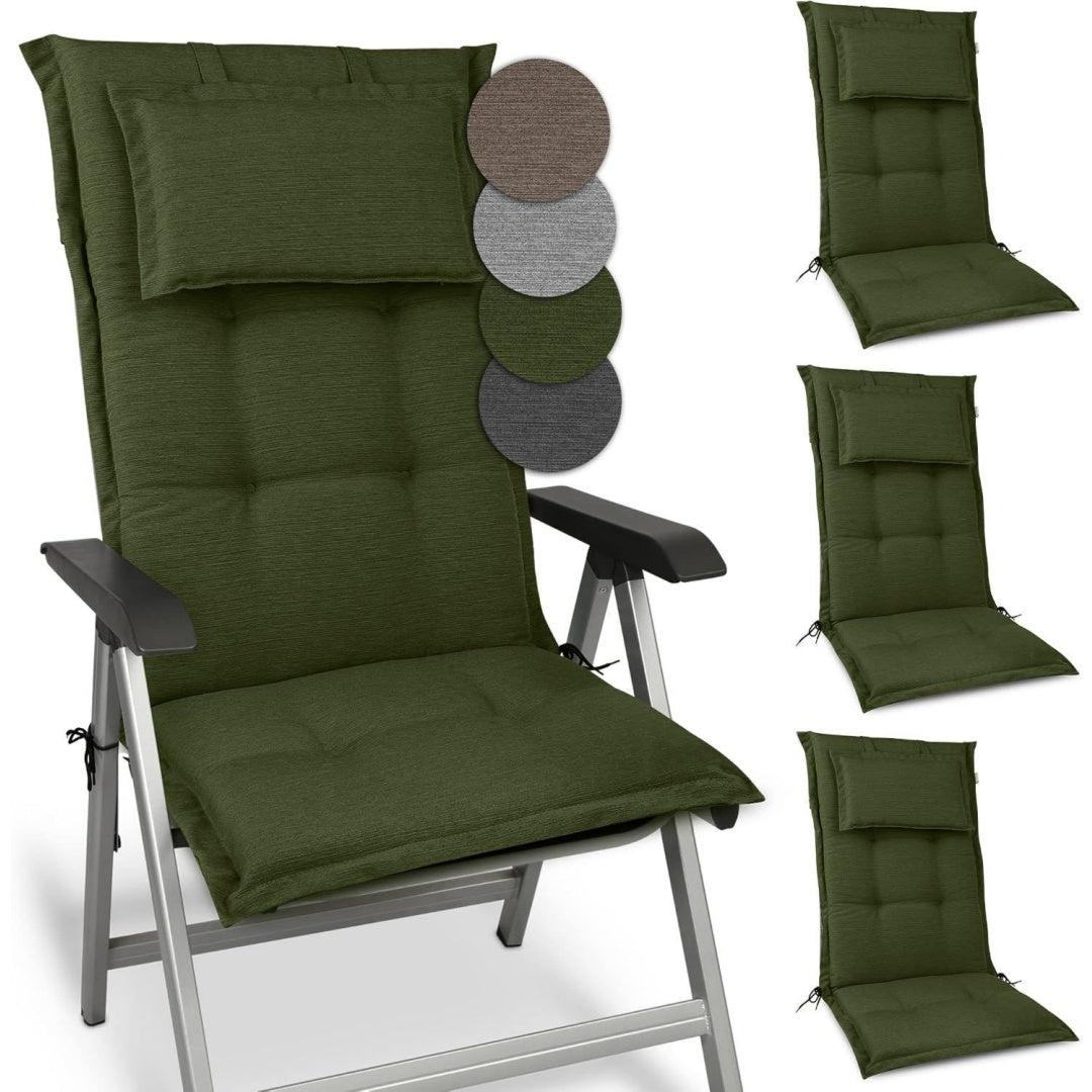 4er Set Premium Gartenstuhlauflage Hochlehner mit robustem Stoff dicke Polster Auflagen UV-Lichtechtheit Sitzkissen Robuster Polsterauflagen