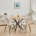 Essgruppe 5-Teilig 100cm Runder Esstisch und 4 Leinen-Esszimmerstuehle Esstisch und Stuehle fuer 4 Personen