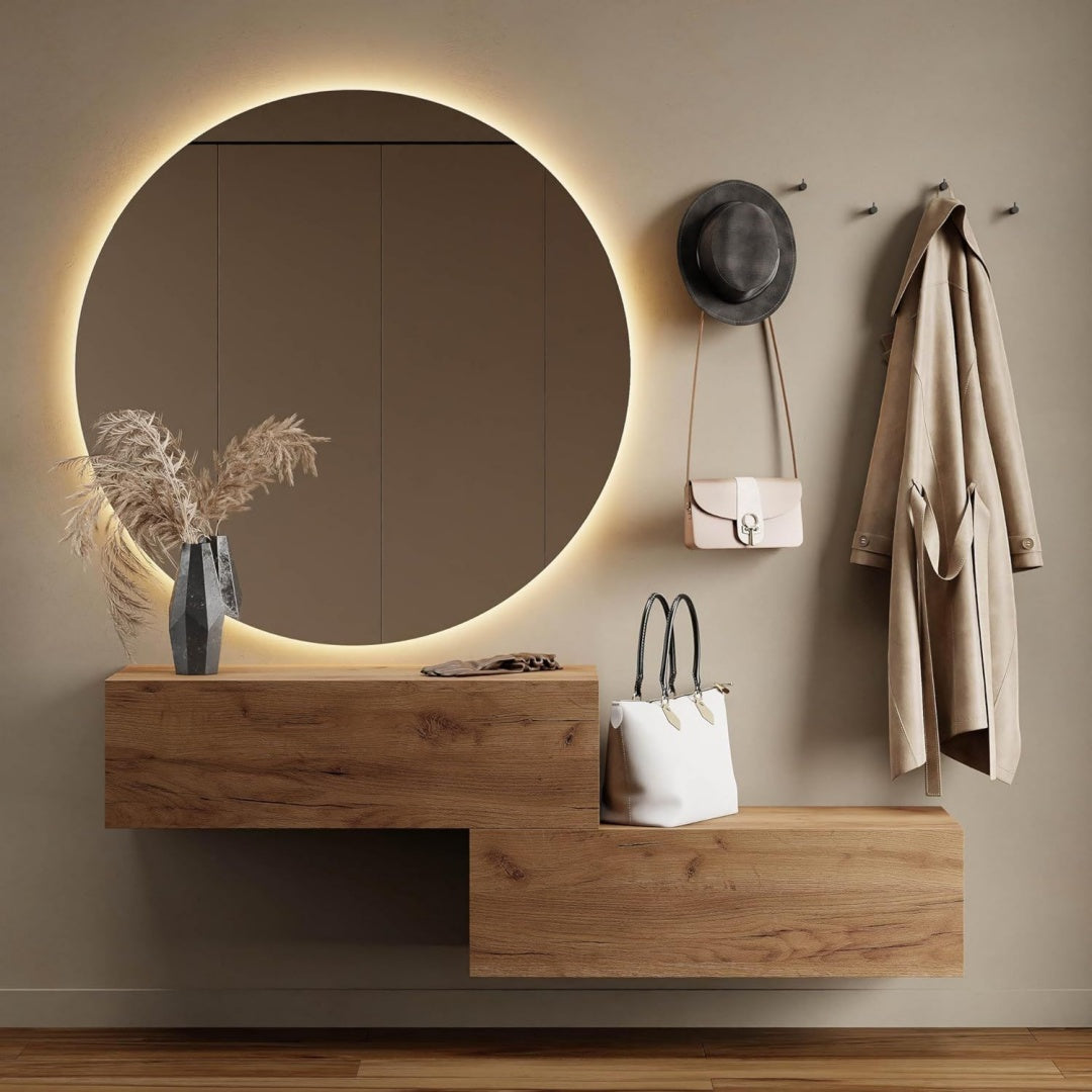 Flurgarderobe Spiegel rund mit Beleuchtung 100 cm Gold eiche 2X 100 cm Flur Moebel mit Spiegel