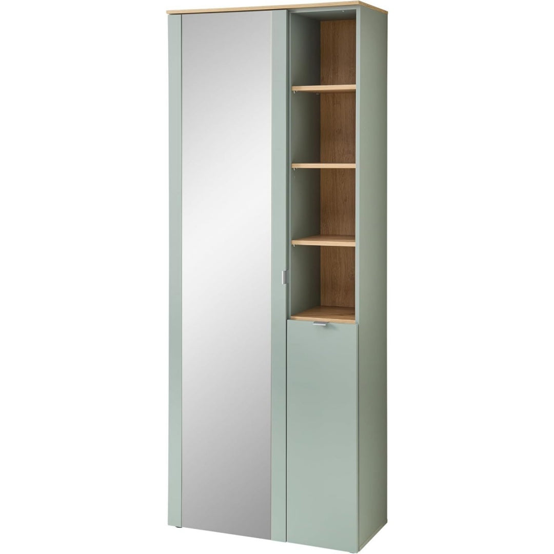 Garderobenschrank mit Spiegel Garderobe Schilfgruen Artisan Optik (B/H/T) Grun eiche 78 x 202 x 38 cm Flur Schrank mit 6 Einlegeboeden 4 offenen