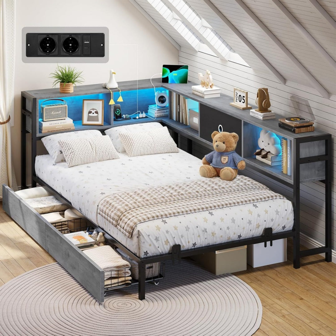 Tagesbett mit LED 90x200 cm Stauraum Ladestation