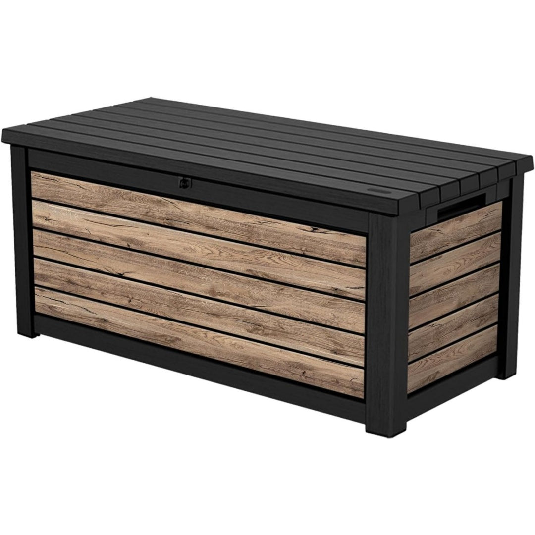 Auflagenbox/Kissenbox 623 Liter l l 100% Wasserdicht l mit Belueftung dadurch kein uebler Geruch/Schimmel l Moderne Holzoptik l Deckel belastbar bis