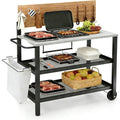 Grillwagen Grilltisch Grill Beistelltisch Servierwagen Outdoor Grill Tisch 4 Etagen mit Metall Arbeitsplatte Muellsackhalter Kuechenwagen Outdoor