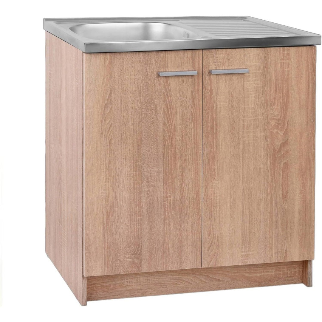 Spuelenunterschrank Kuechenschrank 80 cm Sonoma Spuele Set Standschrank 46cm Tiefe Ohne Armatur Siphon Personalisierbar edelstahl eiche
