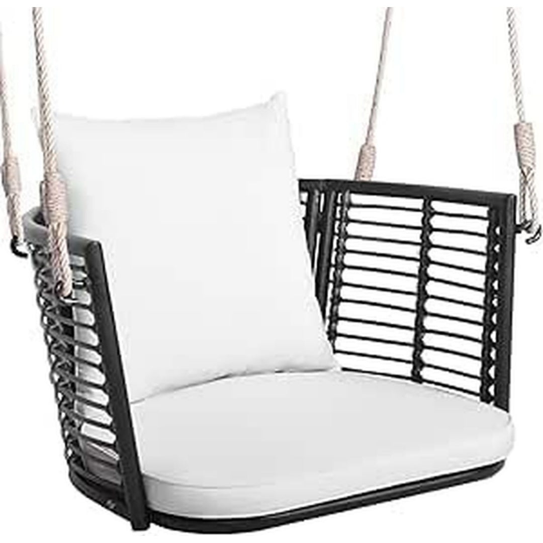 Haengesessel Outdoor rattan Haengestuhl aus Metallrahmen Haengesitz mit Ruecken- Armlehnen