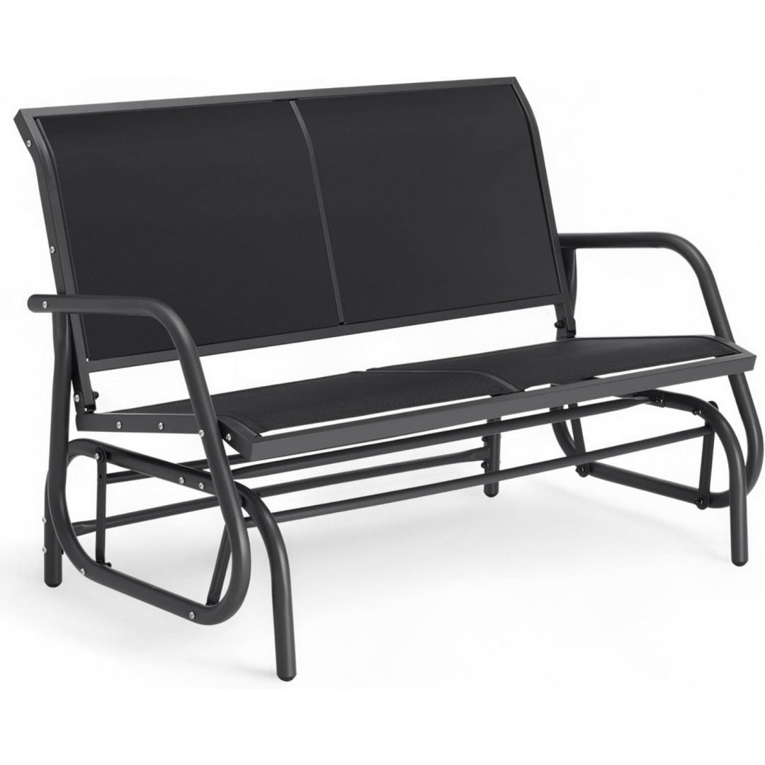 Outdoor Schaukel Bank Schwarz 121 x 72 x 86,5 cm 2-Sitzer Schaukelstuhl wetterfest Gartenbank mit Schaukelmechanismus