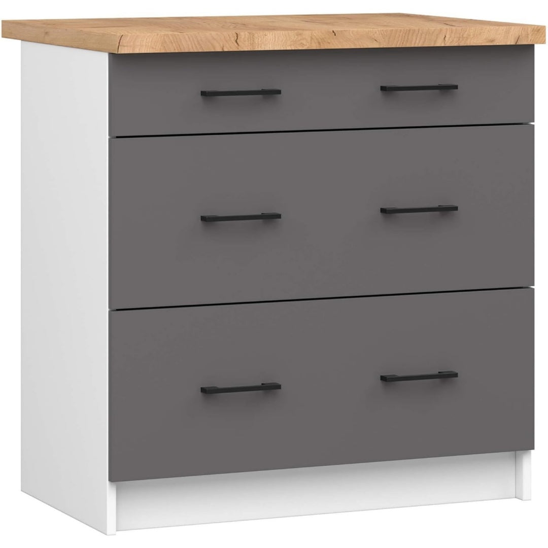 Kuechen-Unterschrank 80 cm 3 Schubladen Kuechenschraenke Geraeumig Fuer kleine Kueche Fuer eine Kuechenzeile Als Teil eines Sets x x cm 45 Weiss 15 kg