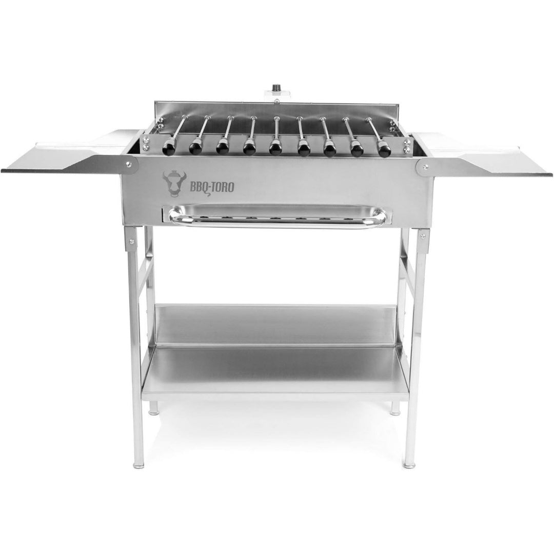 Grilltisch mit elektrischem Spiessdreher und Grillrost Grill mit Drehspiess Aufsatz 9 Spiessen Grillrost und Motor mit Netzstecker und USB Mangal