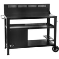 Grillwagen Grilltisch mit grosser Arbeitsflaeche Schwarz 125 x 57 x 104 cm Grill Beistelltisch mit Windschutz Outdoor Grill Trolley