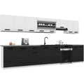 Italia 3 Kuechenzeile Kuechenblock 320cm -Ebenholz Kuechenset als gerade Kuechenzeile Weiss matt weisse Korpusse DECOR ECONATURA Material