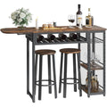 Bartisch-Set im Industriestil mit 2 Barhockern Grau Weinglashalter Regal