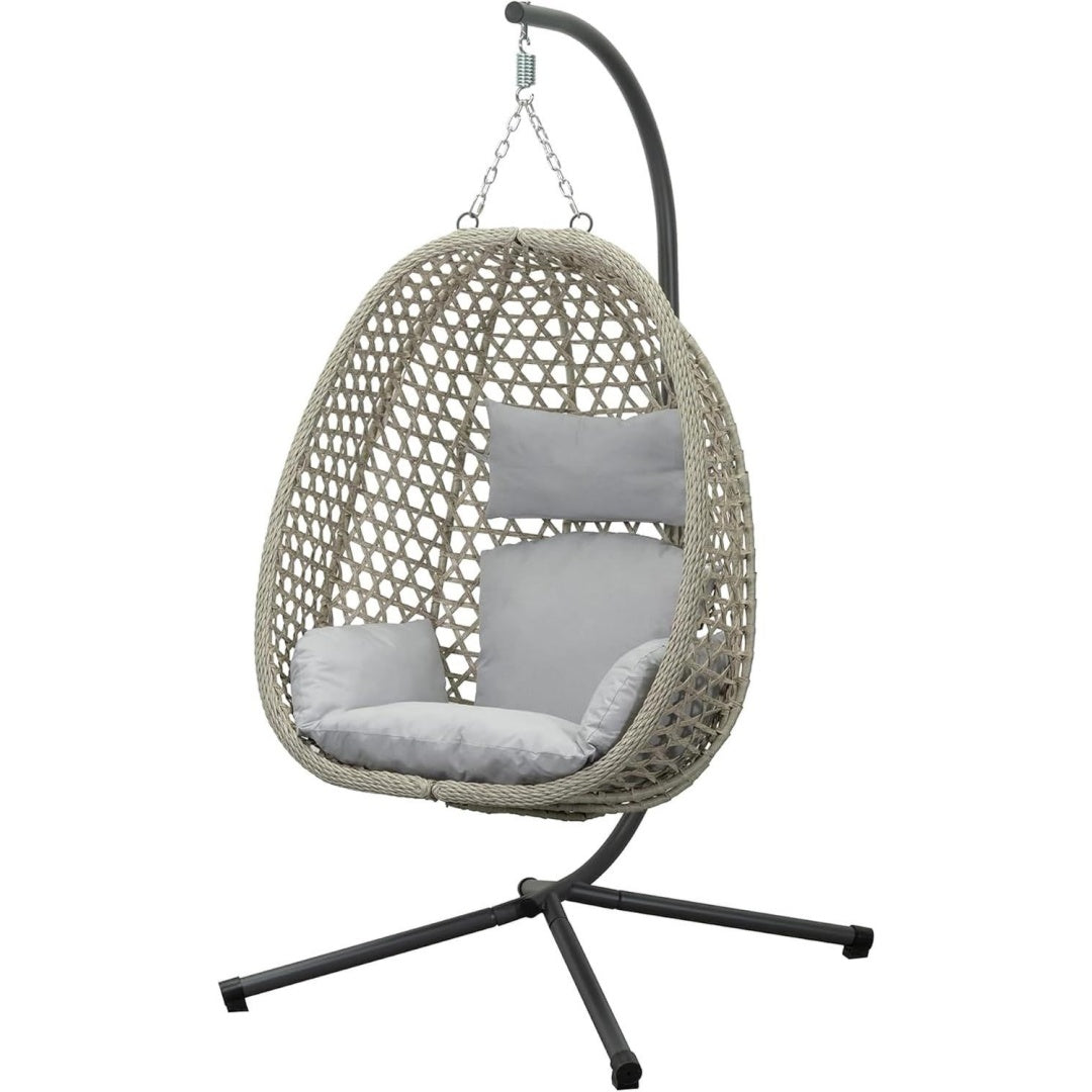 Living Outdoor Haengesessel Rattanoptik/Wetterfester Gartensessel mit Stahlgestell Komfortkissen UV-bestaendig wasserabweisend Grau beige 95 x 103 x