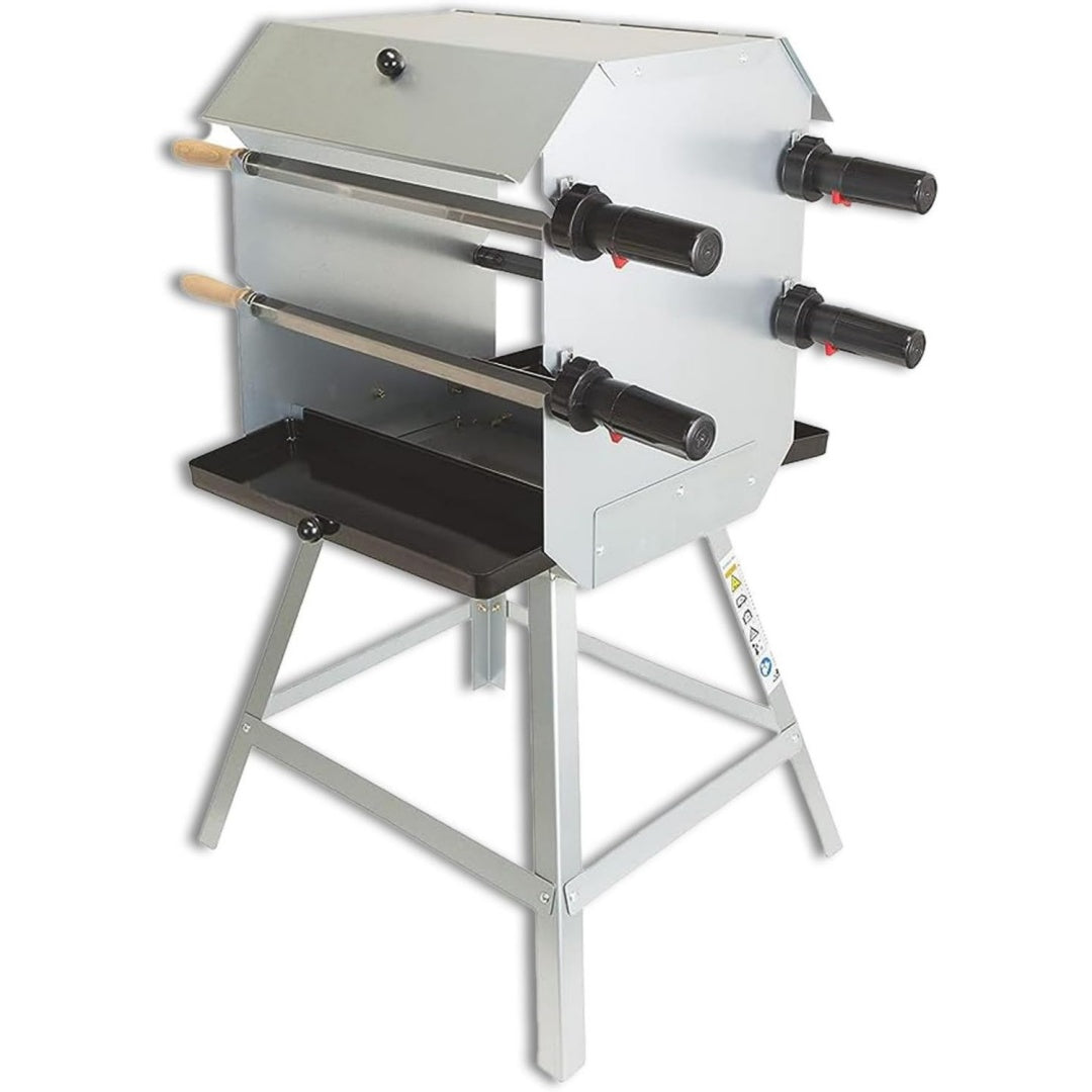 Mutzbratengrill I Premium Mangal Grill inkl. inkl. batteriebetriebem Motor Spiesse I Robuster Holzgrill fuer ein einzigartiges Grillerlebnis aus