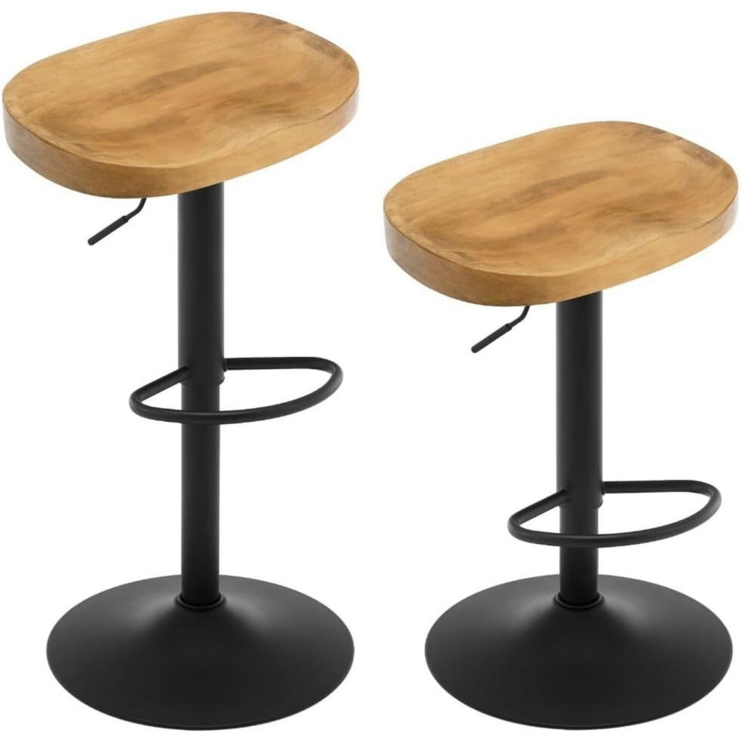 Barhocker 2er Set holz Hocker hoehenverstellbar Dunkle Holzoptik Barstuhl mit Sattelsitz Fussstuetze