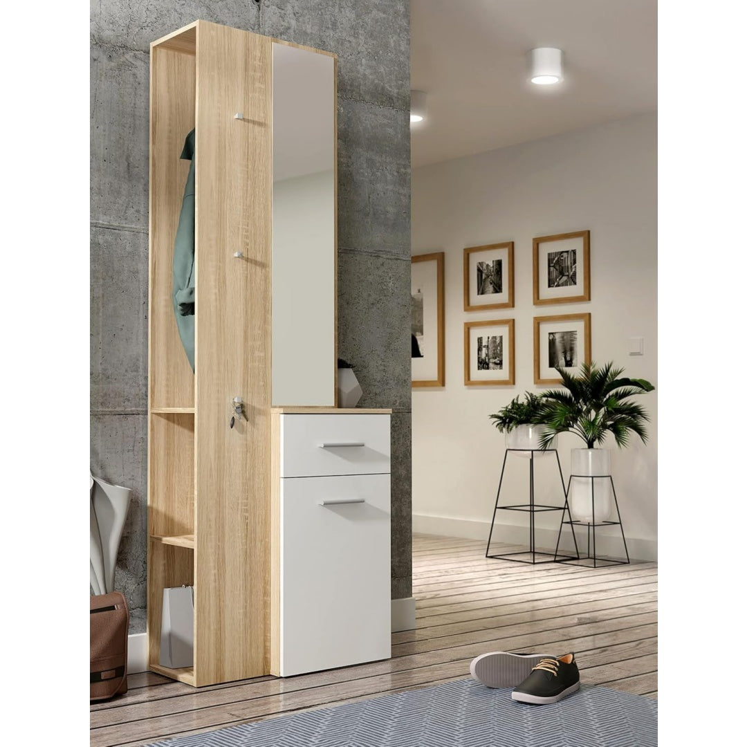 LOTHAL Garderobenset 60 70 Weiss eiche Modernes Garderobenset mit 1 Tuer und 1 Schublade Flurschrank