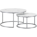 Marmor Couchtisch Rund Wohnzimmertisch Couchtisch Rund 2er Set Beistelltisch aus Metallgestell Tisch Wohnzimmer Weiss silber Coffee Table 80+60 cm