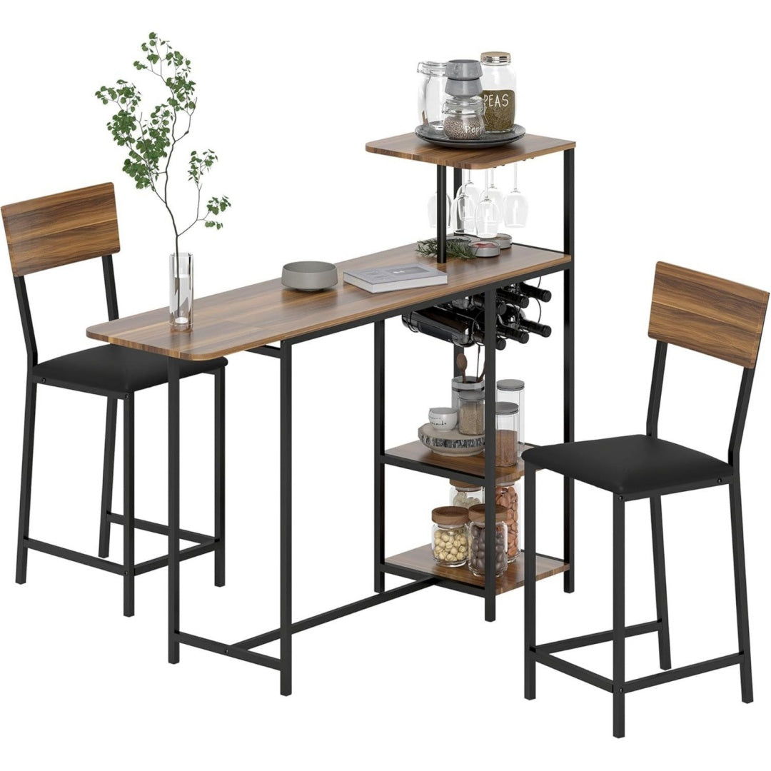 Bartisch mit Barhocker Set Braun Rueckenlehne Klappbar Kueche – Cedarwoven