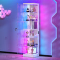 6 Lagige RGB vitrine mit Abschliessbarer Glastuer Weiss 170 CM Eckvitrine mit Bewegungssensor und Verstellbarer Glasboden fuer Wohnzimmer Glasvitrine