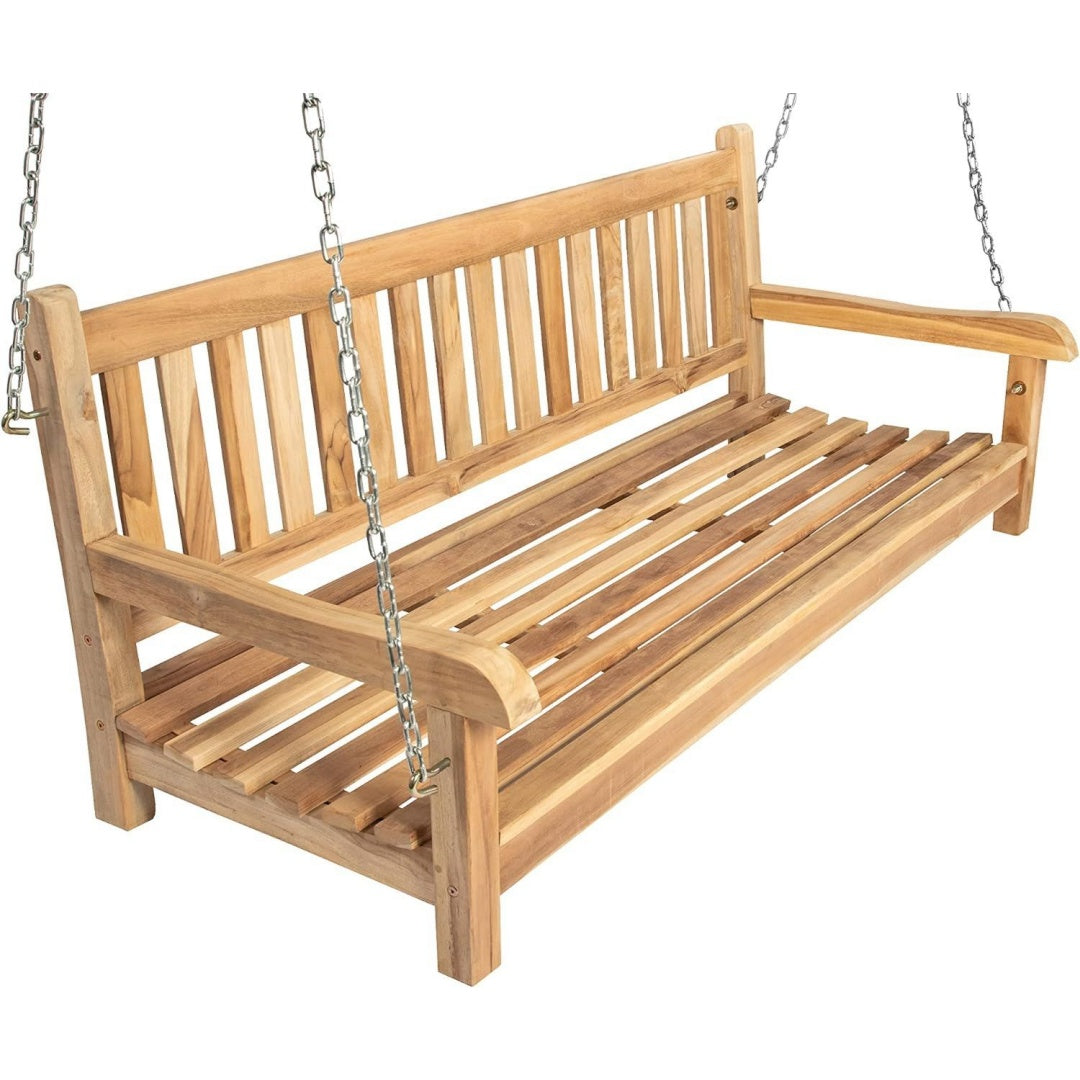 Gartenschaukel 3-Sitzer Susana 150 cm Teakholz haengende Bank massiv Schaukelbank fuer den Garten + Terrasse