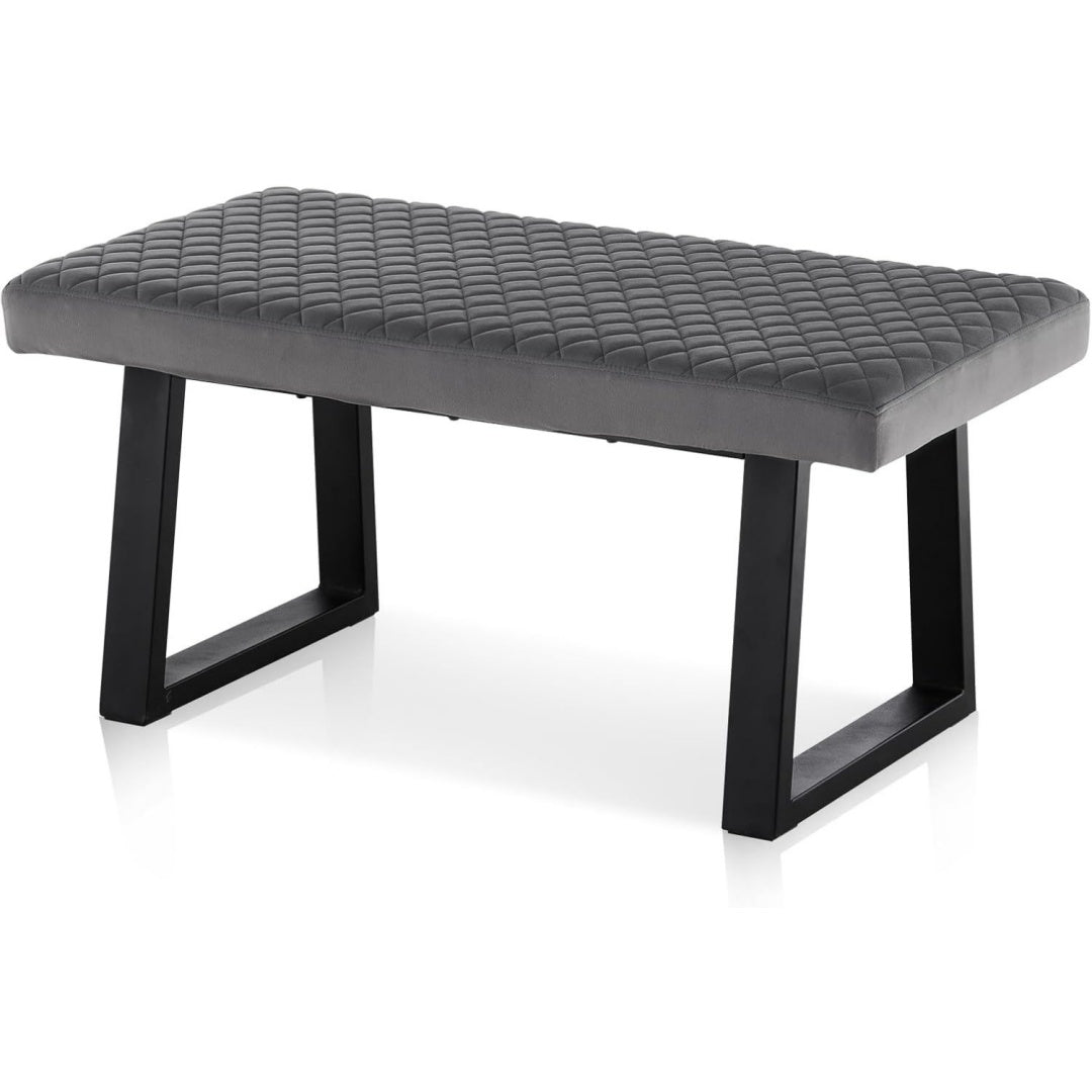 100cm Samt Sitzbank Grau Polsterbank Metallbeine Wohnzimmer
