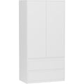 Kleiderschrank Schrank mit 2 Tueren Weiss 90x51x180 cm 4 Regalfaechern 2 Schubladen modernes Design fuer Schlafzimmer