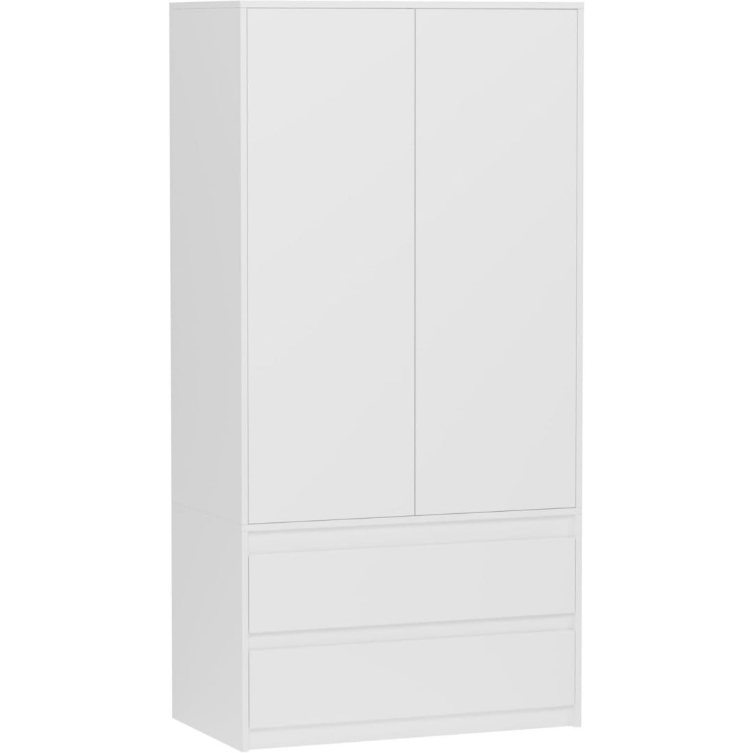 Kleiderschrank Schrank mit 2 Tueren Weiss 90x51x180 cm 4 Regalfaechern 2 Schubladen modernes Design fuer Schlafzimmer