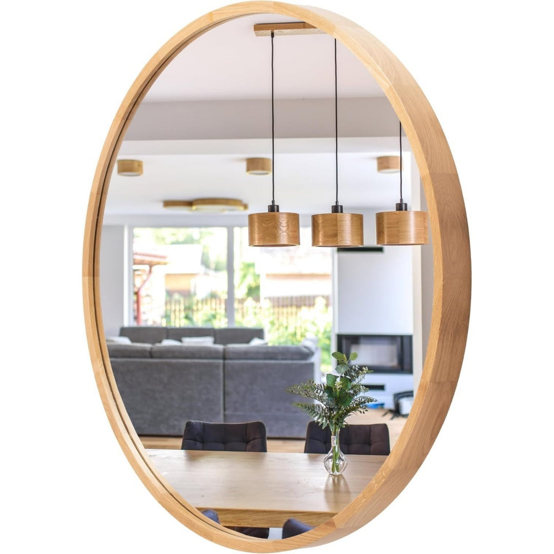 Runder Eichenholz-Wandspiegel 70 cm Massivholz Einfache Montage