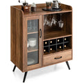 Weinschrank mit Glashaltern Weinregal holz 80 x 40 x 95 cm Barschrank mit Glastuer Schublade Aufbewahrungsschrank