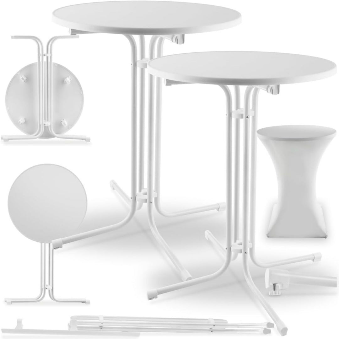 Gastro 2er Set Stehtisch klappbar Weiss Bistrotisch mit Husse Tisch 80cm