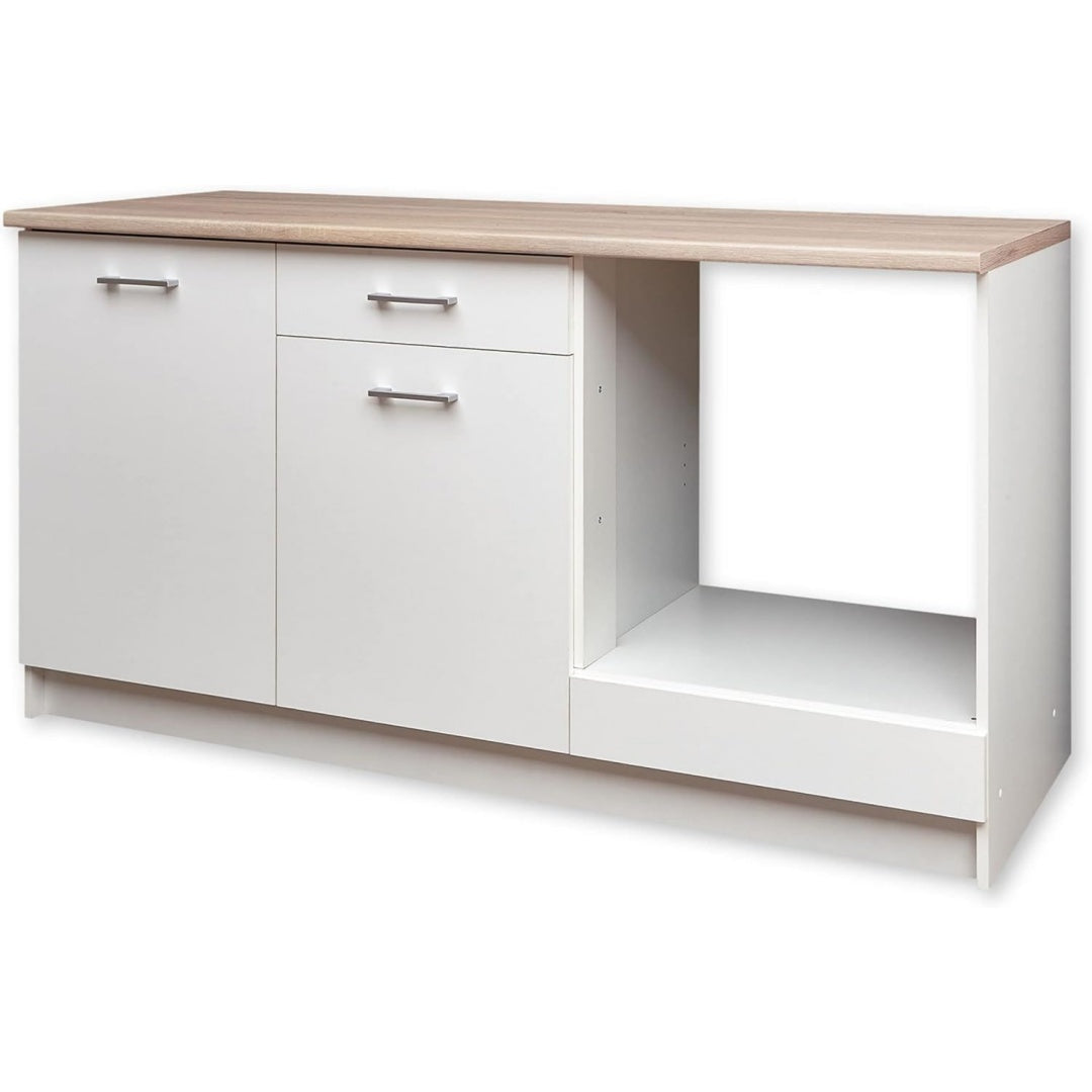 Kuechenzeile ohne Elektrogeraete in Sonoma Optik Weiss eiche 160 x 85 x 60 cm - Geraeumige Einbaukueche mit viel Stauraum - (B/H/T) (B/H/T) Kueche